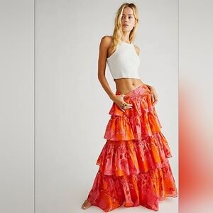 Free People Vibrant Tropical Sunset Sawyer Maxi Skirt